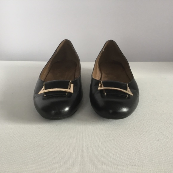 Aerosoles Womens Good Times Flats Black Leather Gold Trim 9.5 - Picture 2 of 8